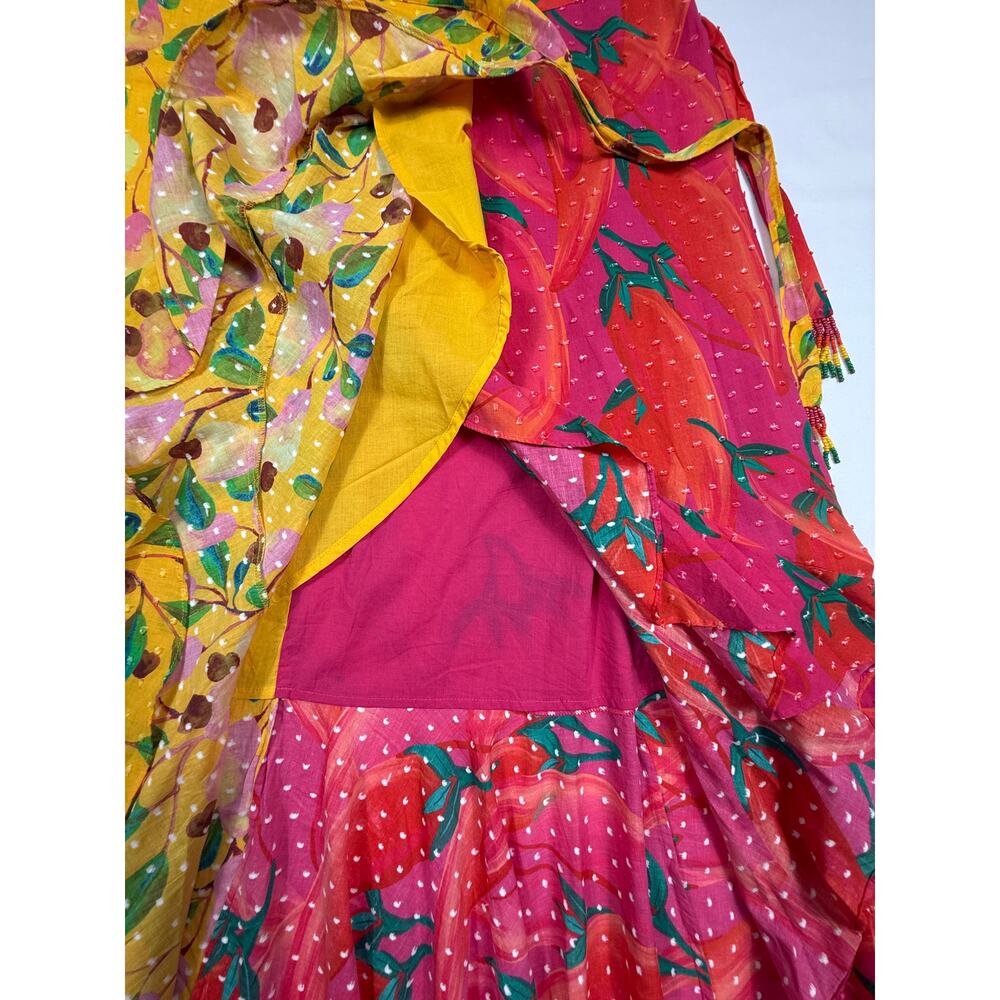 Anthropologie Farm Rio Garden Mix Print Wrap Skirt S Yellow Pears Pink Peppers  - Picture 6 of 10